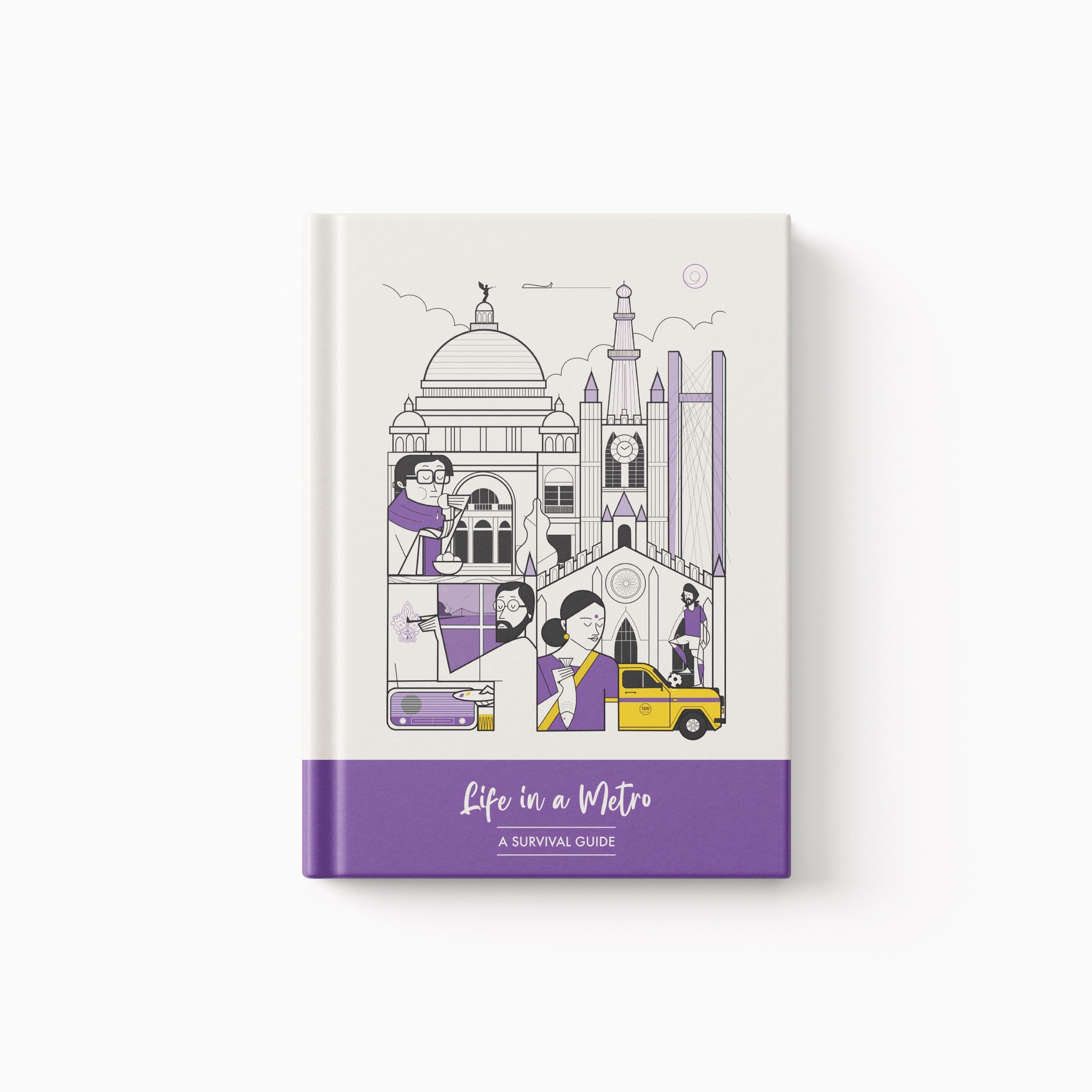 Book cover with illustration of a cityscape and people, titled 'Life in a Metro: A Survival Guide'.