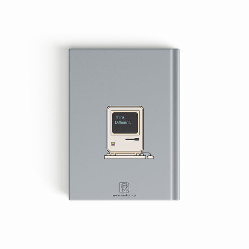 Gray notebook with a vintage phone illustration on a white background