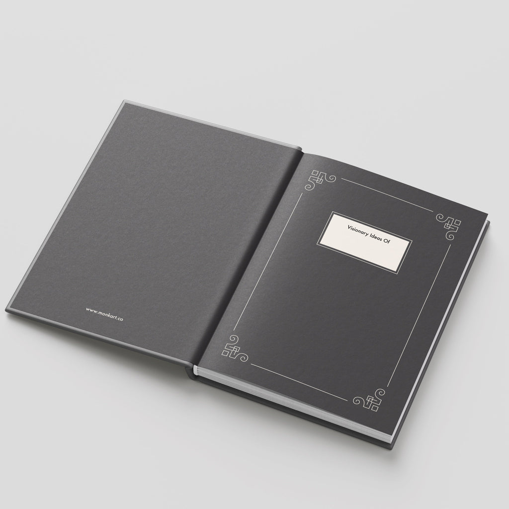Two gray books with decorative elements on a light gray background