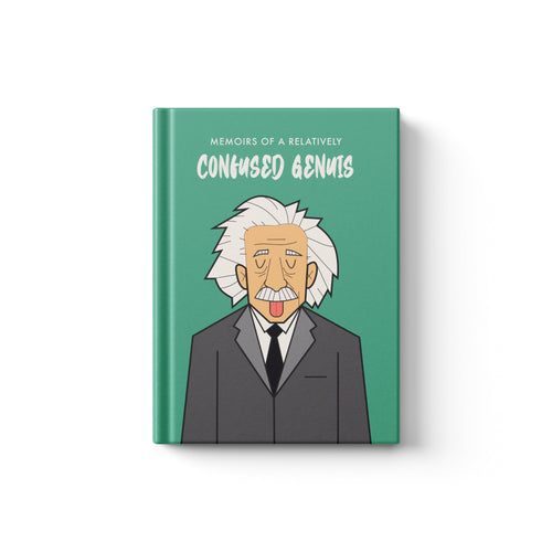 Notebook with an illustration of a famous scientist Einstein on a green background