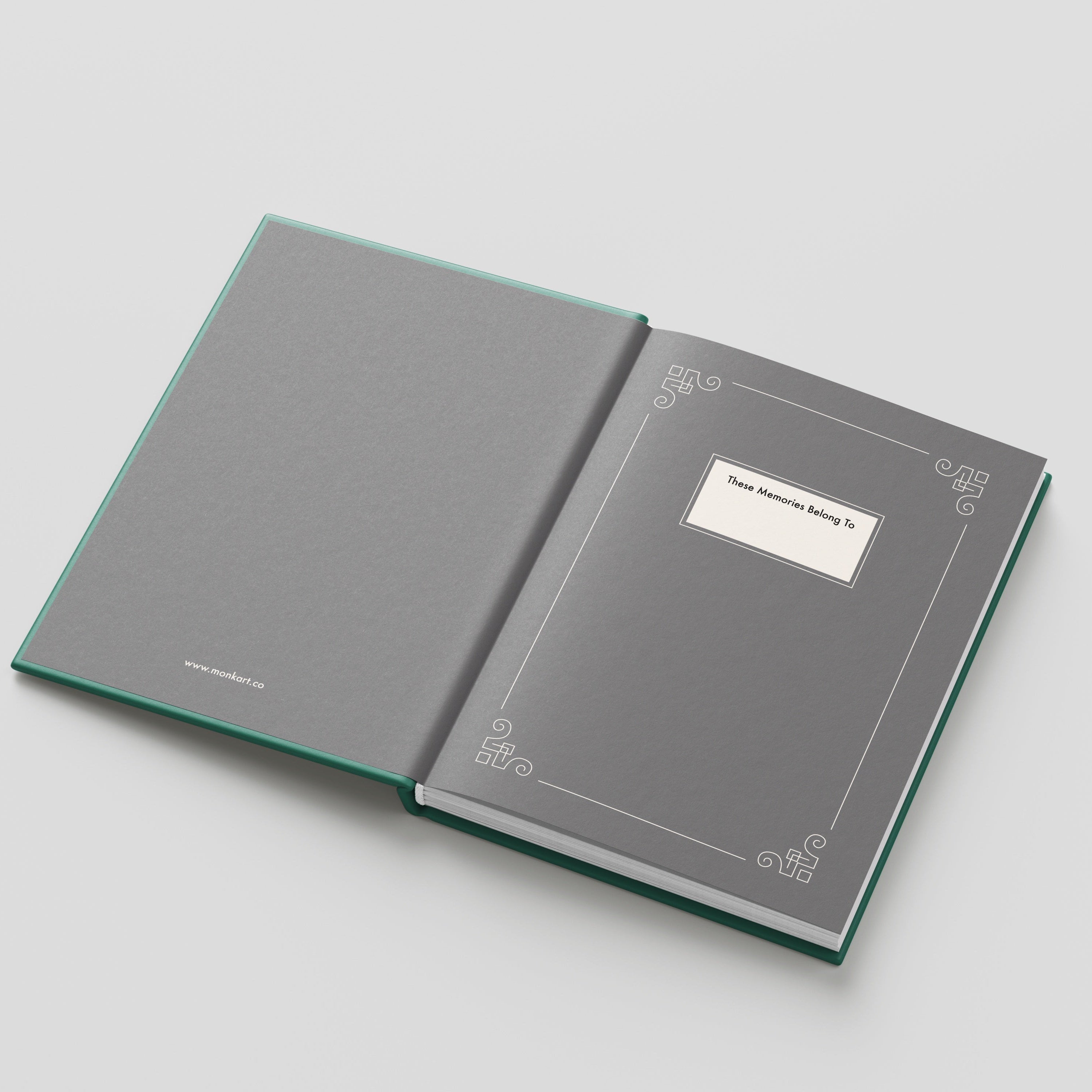 Gray book with decorative design on a light gray background