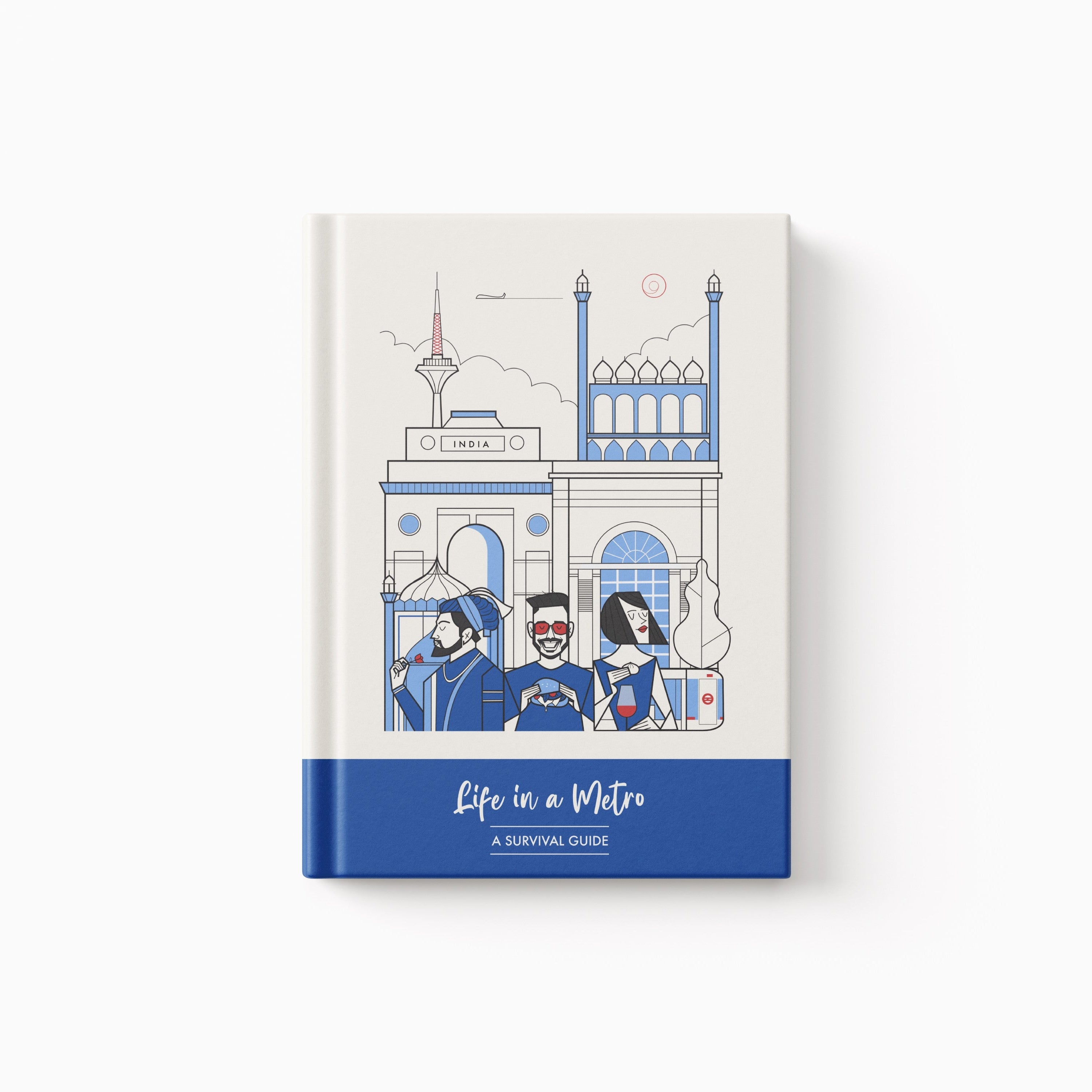 Book titled 'Life in a Metro: A Survival Guide' with illustrations on a white background